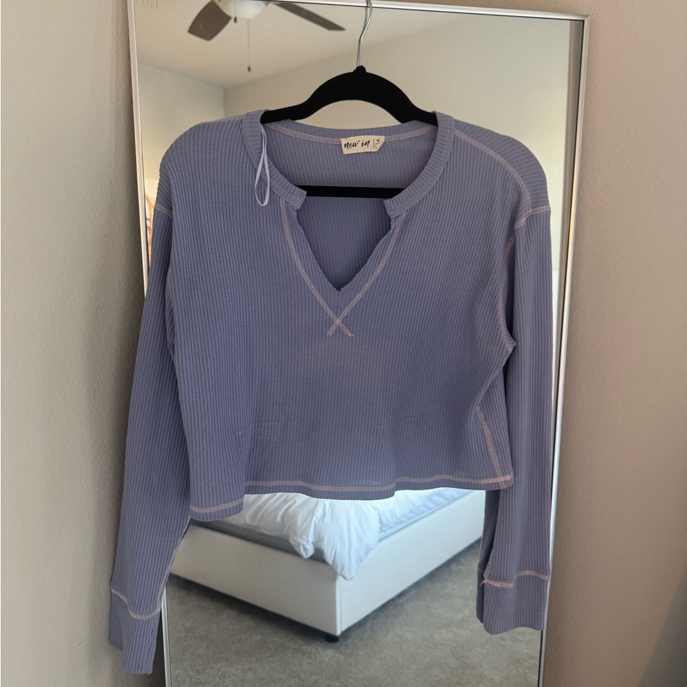 Cropped waffle knit long sleeve